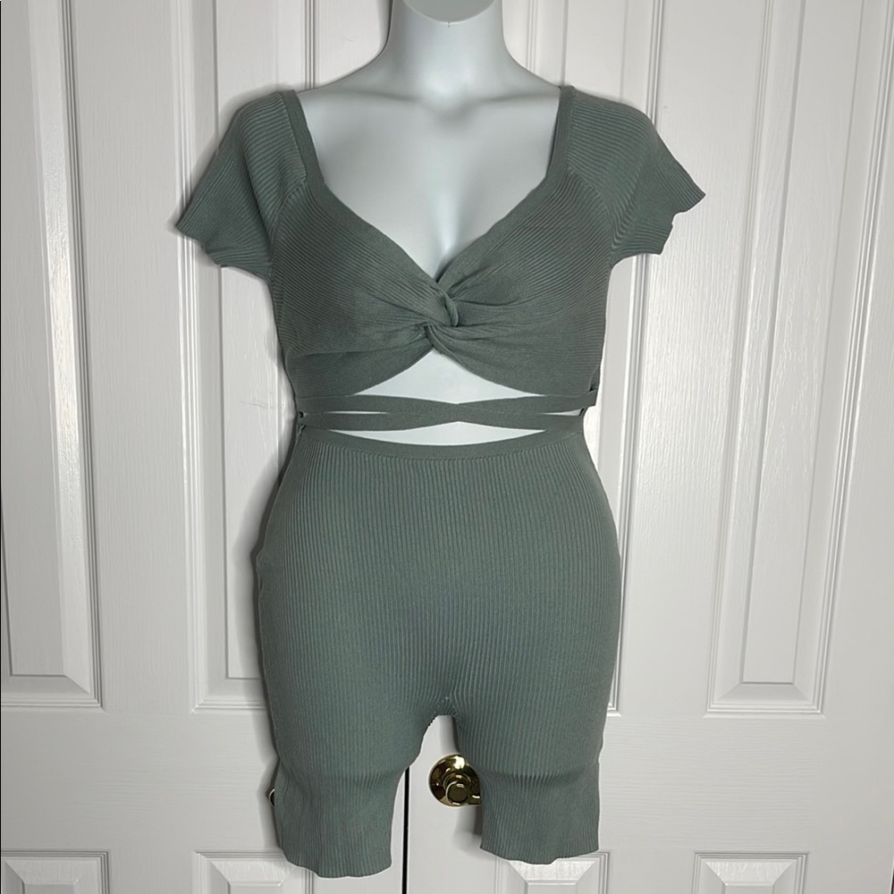 Sage color Ribbed Knit Romper